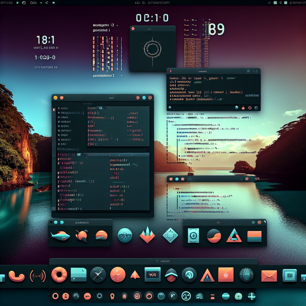 A screenshot of a Ubuntu desktop with customized themes and icons.
